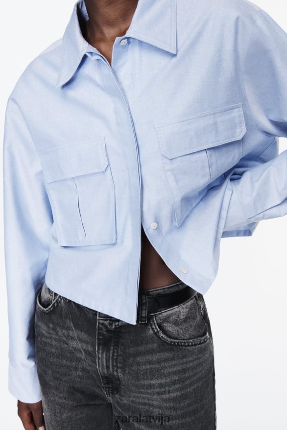 crop oxford krekls sievietes Zara zils/balts 6ZTV40352 apģērbs