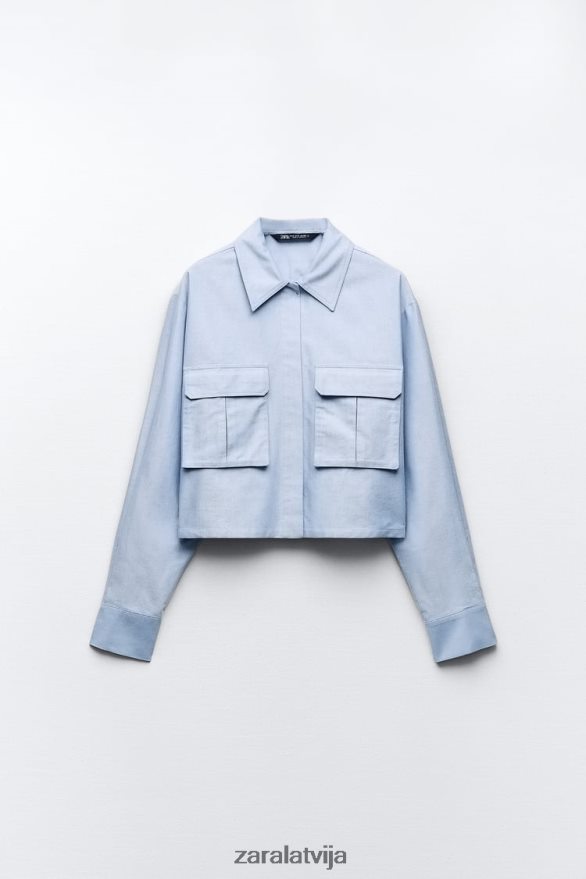 crop oxford krekls sievietes Zara zils/balts 6ZTV40352 apģērbs