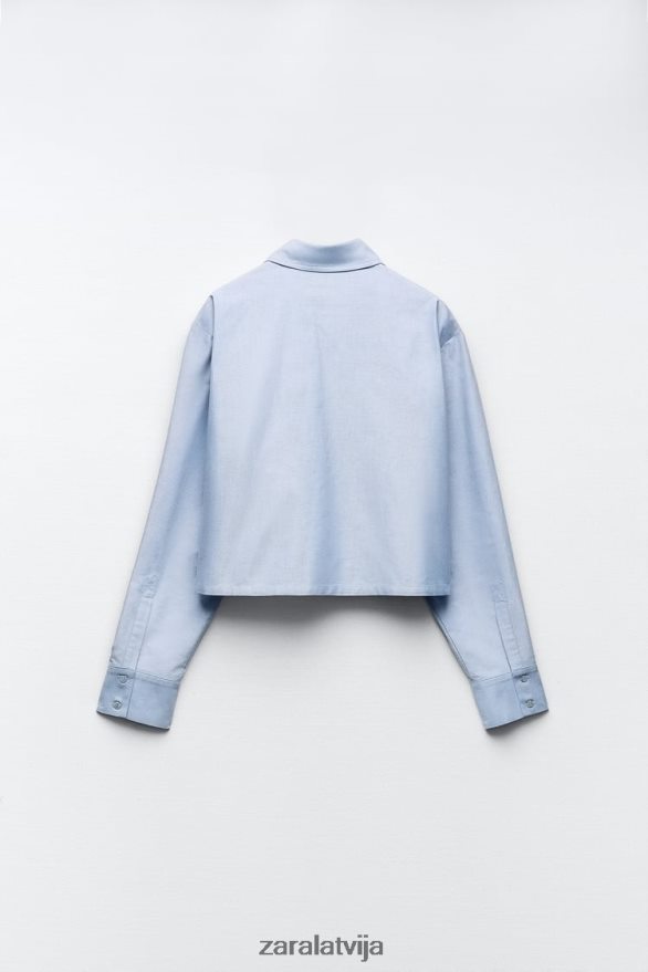 crop oxford krekls sievietes Zara zils/balts 6ZTV40352 apģērbs