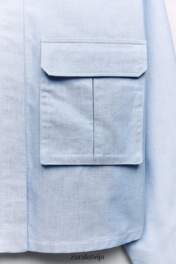 crop oxford krekls sievietes Zara zils/balts 6ZTV40352 apģērbs