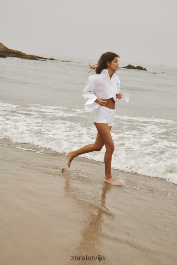 crop poplīna krekls sievietes Zara balts 6ZTV40414 apģērbs