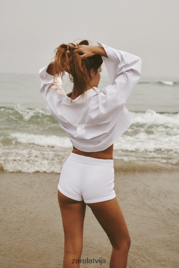 crop poplīna krekls sievietes Zara balts 6ZTV40414 apģērbs