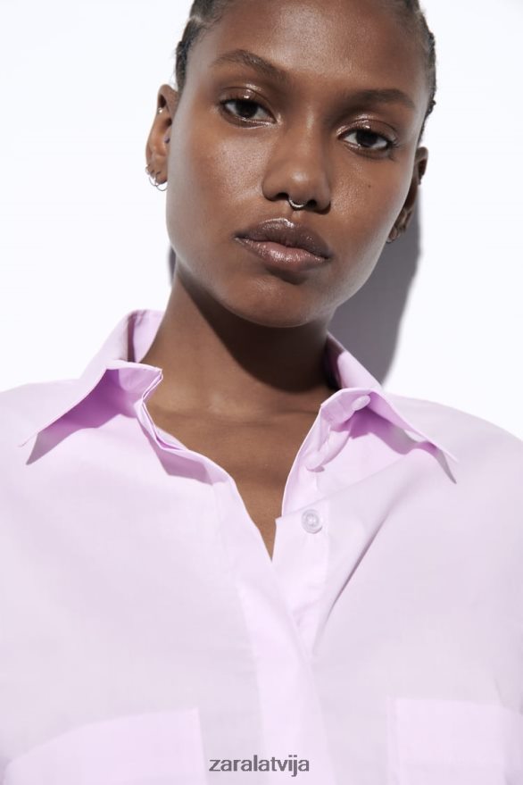 crop poplīna krekls sievietes Zara gaiši violets 6ZTV40442 apģērbs