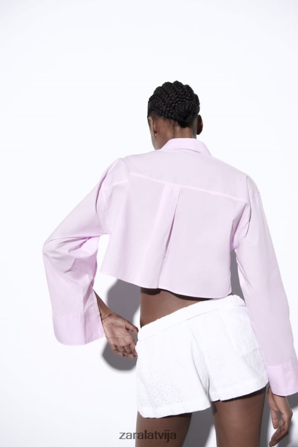 crop poplīna krekls sievietes Zara gaiši violets 6ZTV40442 apģērbs