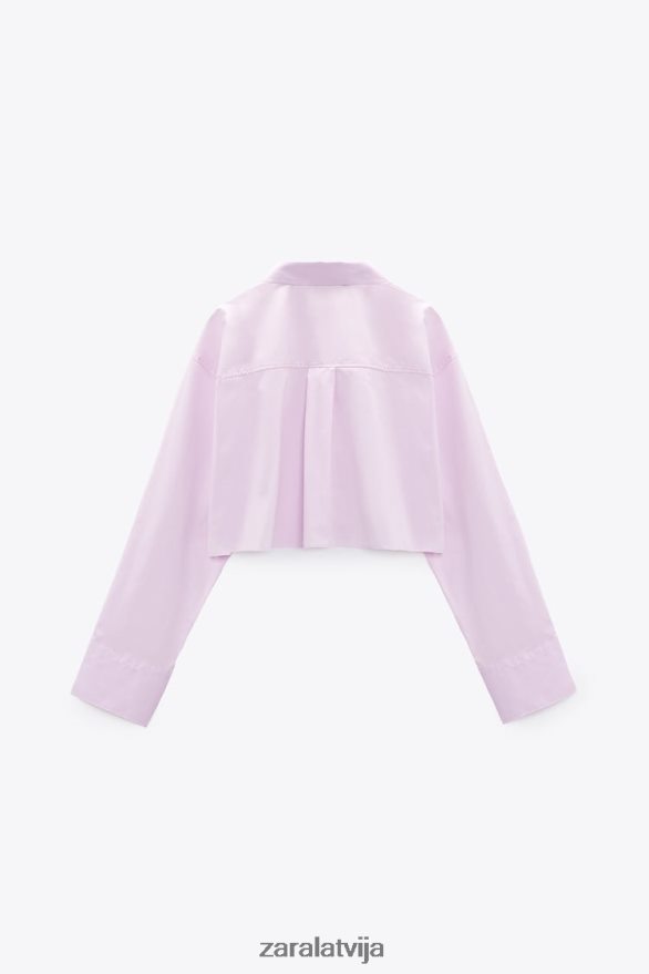 crop poplīna krekls sievietes Zara gaiši violets 6ZTV40442 apģērbs
