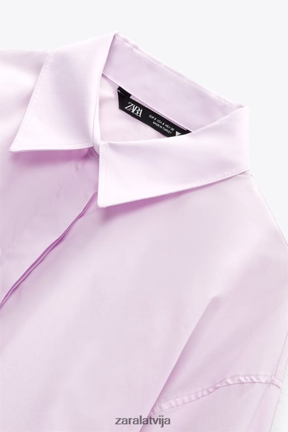 crop poplīna krekls sievietes Zara gaiši violets 6ZTV40442 apģērbs