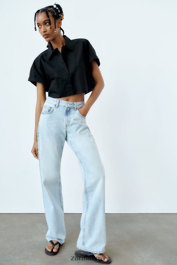 crop poplīna krekls sievietes Zara melns 6ZTV40415 apģērbs