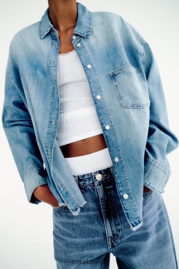 džinsa krekls trf sievietes Zara gaiši zils 6ZTV40390 apģērbs