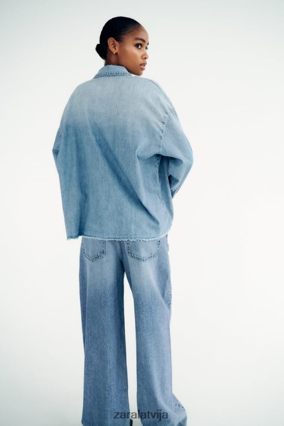 džinsa krekls trf sievietes Zara gaiši zils 6ZTV40390 apģērbs