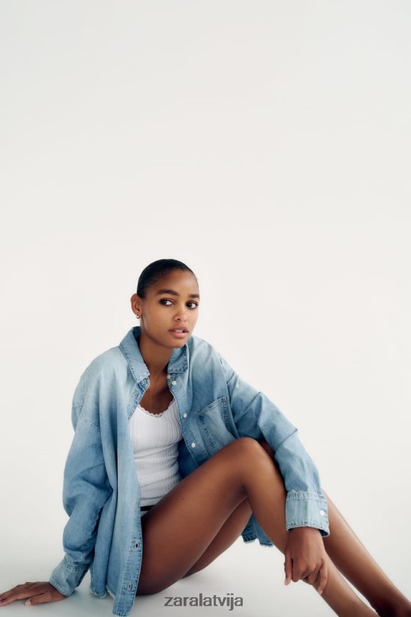 džinsa krekls trf sievietes Zara gaiši zils 6ZTV40390 apģērbs