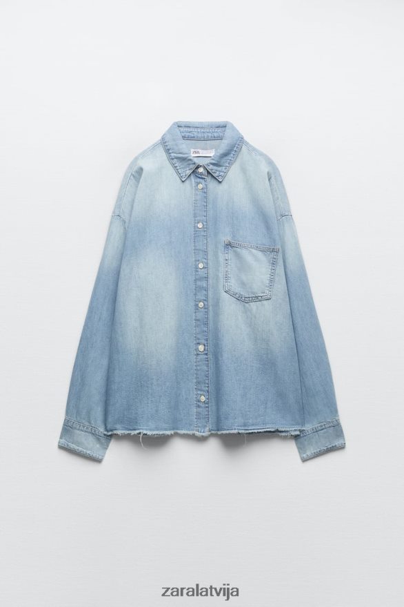 džinsa krekls trf sievietes Zara gaiši zils 6ZTV40390 apģērbs