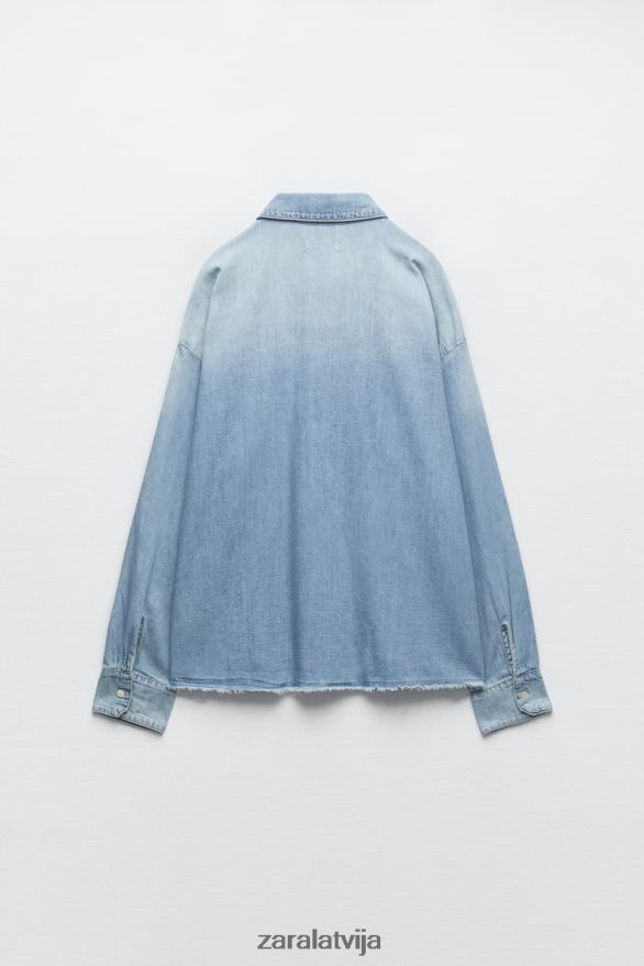 džinsa krekls trf sievietes Zara gaiši zils 6ZTV40390 apģērbs