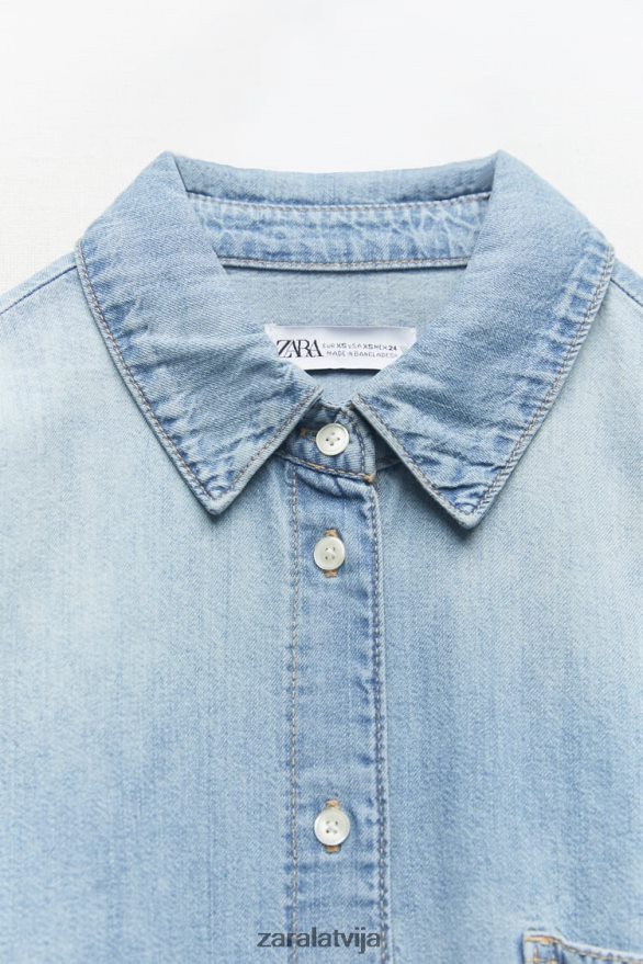 džinsa krekls trf sievietes Zara gaiši zils 6ZTV40390 apģērbs