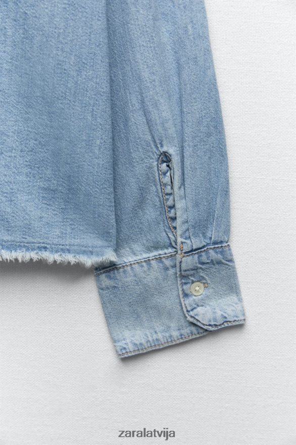 džinsa krekls trf sievietes Zara gaiši zils 6ZTV40390 apģērbs