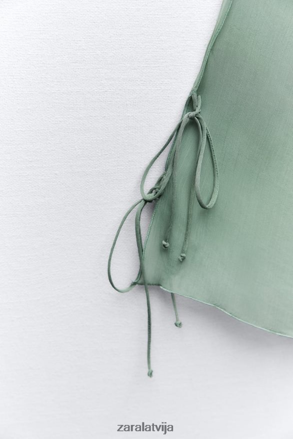 daļēji caurspīdīga blūze ar volāniem sievietes Zara jūras zaļa 6ZTV40376 apģērbs