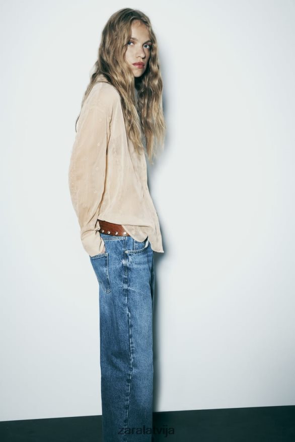 daļēji caurspīdīgs izšūts krekls sievietes Zara bēšs 6ZTV40294 apģērbs