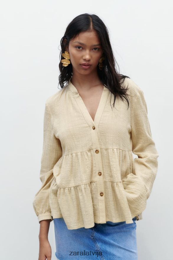 daudzpakāpju lauku stila blūze sievietes Zara bēšs 6ZTV40386 apģērbs