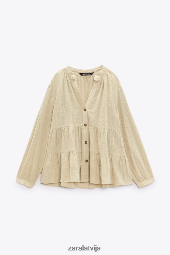 daudzpakāpju lauku stila blūze sievietes Zara bēšs 6ZTV40386 apģērbs