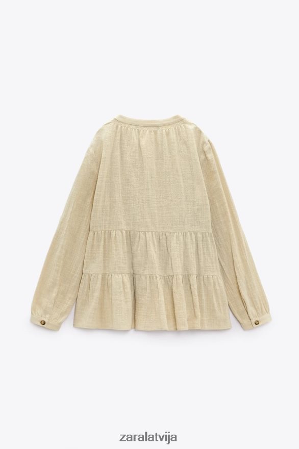 daudzpakāpju lauku stila blūze sievietes Zara bēšs 6ZTV40386 apģērbs