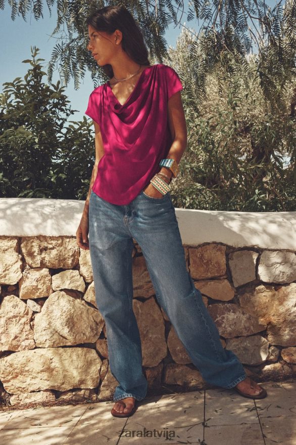 drapēts tops sievietes Zara aveņu 6ZTV40403 apģērbs