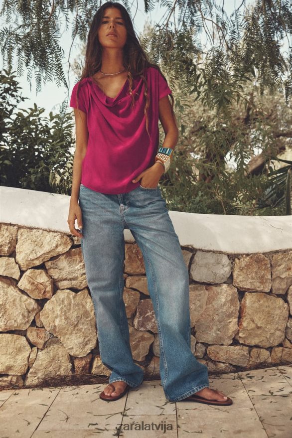 drapēts tops sievietes Zara aveņu 6ZTV40403 apģērbs