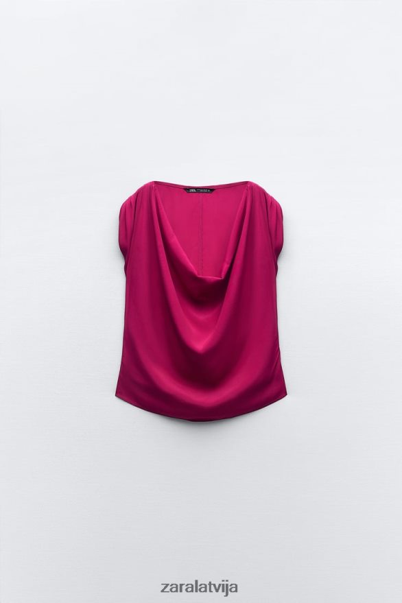 drapēts tops sievietes Zara aveņu 6ZTV40403 apģērbs