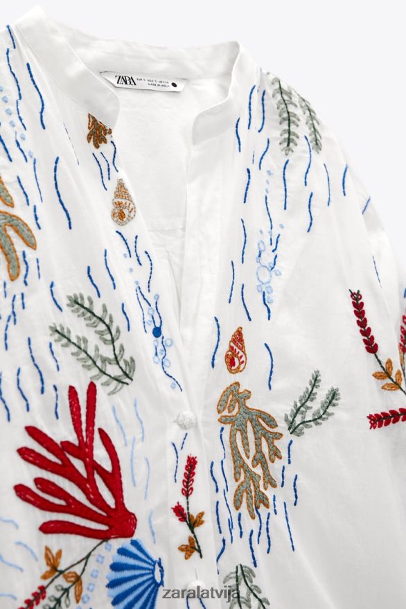 gara izšūta blūze sievietes Zara austeru balts 6ZTV40362 apģērbs