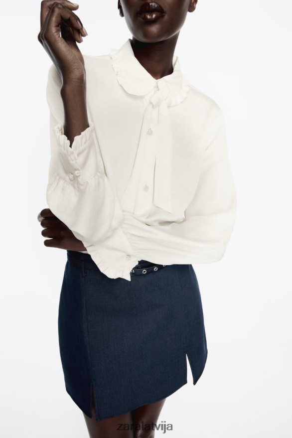 grumbuļains izskats saburzīts krekls sievietes Zara ekru 6ZTV40328 apģērbs