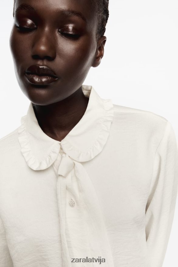 grumbuļains izskats saburzīts krekls sievietes Zara ekru 6ZTV40328 apģērbs