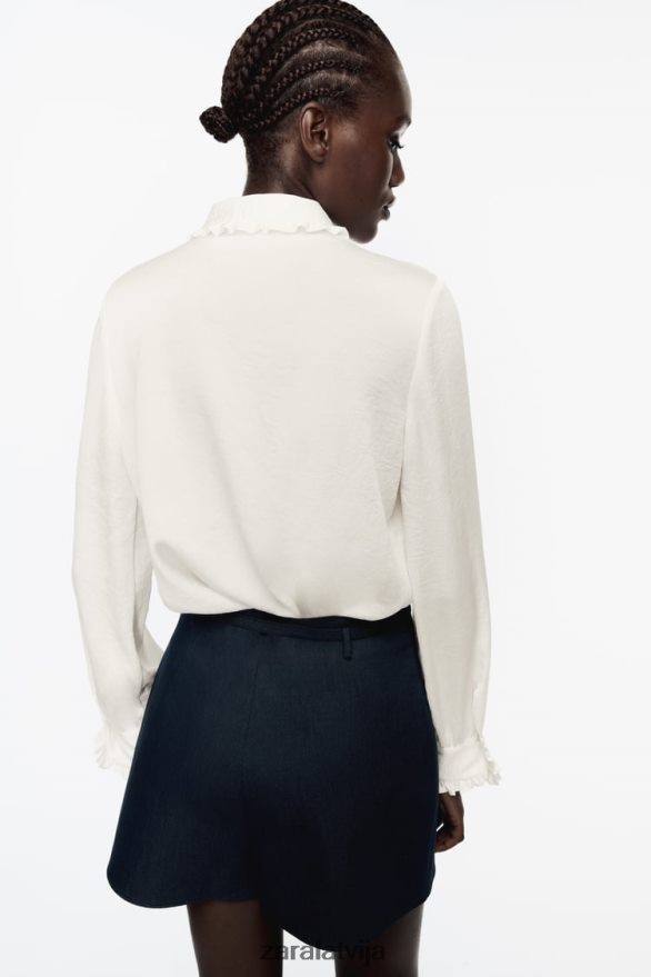 grumbuļains izskats saburzīts krekls sievietes Zara ekru 6ZTV40328 apģērbs