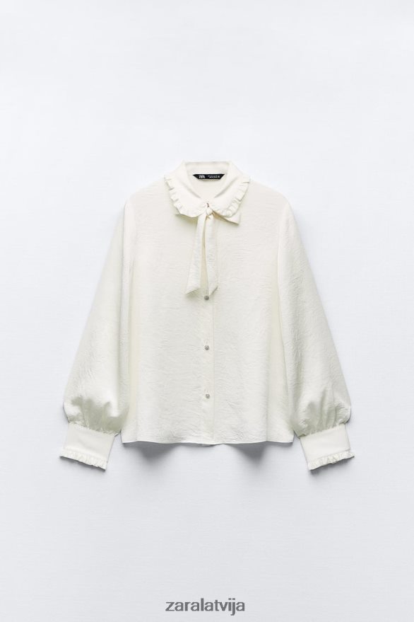 grumbuļains izskats saburzīts krekls sievietes Zara ekru 6ZTV40328 apģērbs