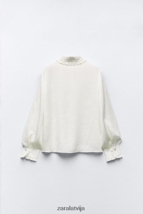 grumbuļains izskats saburzīts krekls sievietes Zara ekru 6ZTV40328 apģērbs