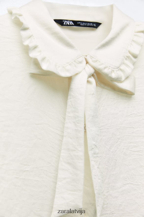 grumbuļains izskats saburzīts krekls sievietes Zara ekru 6ZTV40328 apģērbs