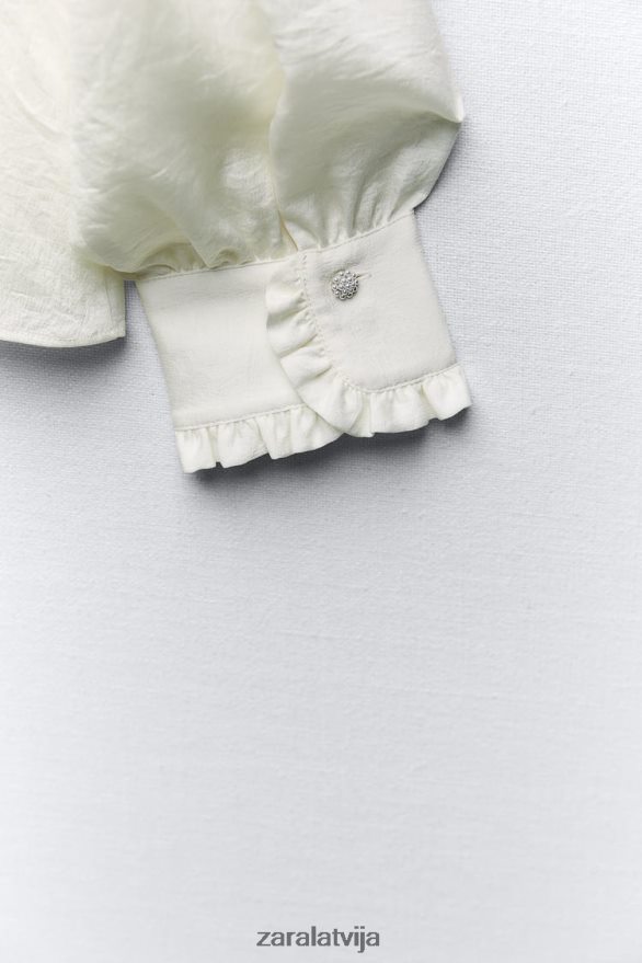 grumbuļains izskats saburzīts krekls sievietes Zara ekru 6ZTV40328 apģērbs