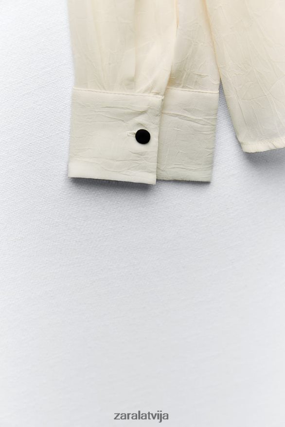 grumbu izskata kaklasaites krekls sievietes Zara ekru 6ZTV40293 apģērbs