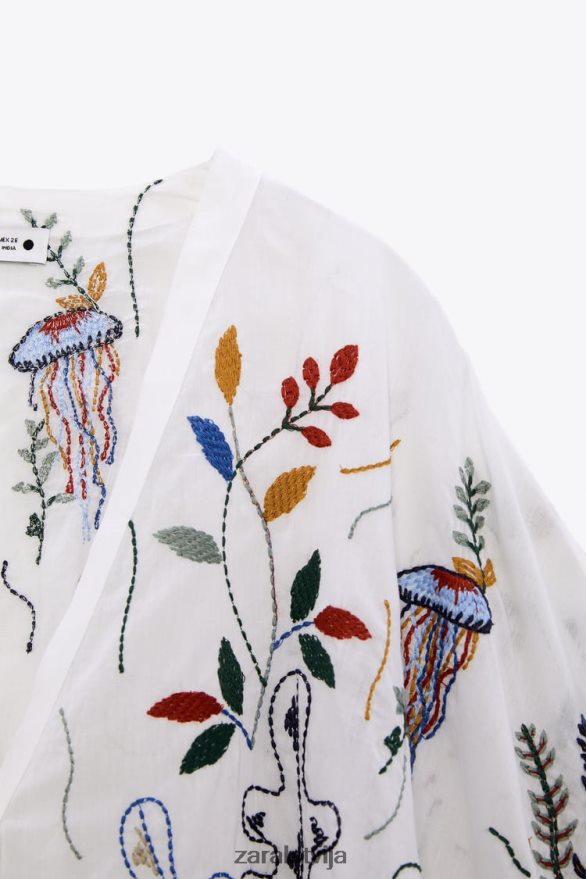 izšūta kokvilnas blūze sievietes Zara austeru balts 6ZTV40400 apģērbs