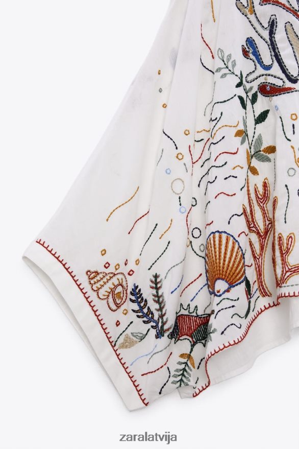 izšūta kokvilnas blūze sievietes Zara austeru balts 6ZTV40400 apģērbs