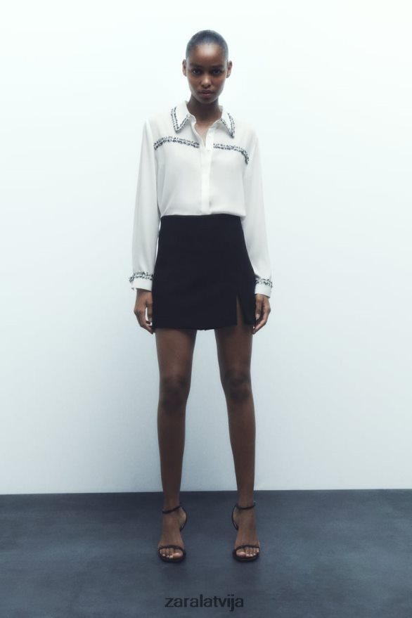 kombinētas tekstūras krekls sievietes Zara austeru balts 6ZTV40309 apģērbs