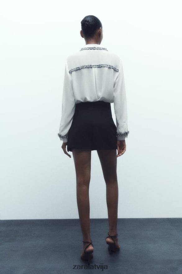 kombinētas tekstūras krekls sievietes Zara austeru balts 6ZTV40309 apģērbs