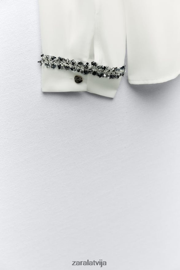 kombinētas tekstūras krekls sievietes Zara austeru balts 6ZTV40309 apģērbs