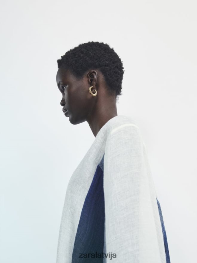 kontrasta vafeļu trikotāžas lina maisījuma krekls sievietes Zara balts 6ZTV40847 apģērbs