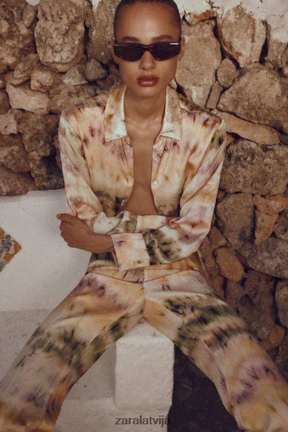 krekls ar kaklasaiti ar apdruku sievietes Zara daudzkrāsains 6ZTV40444 apģērbs