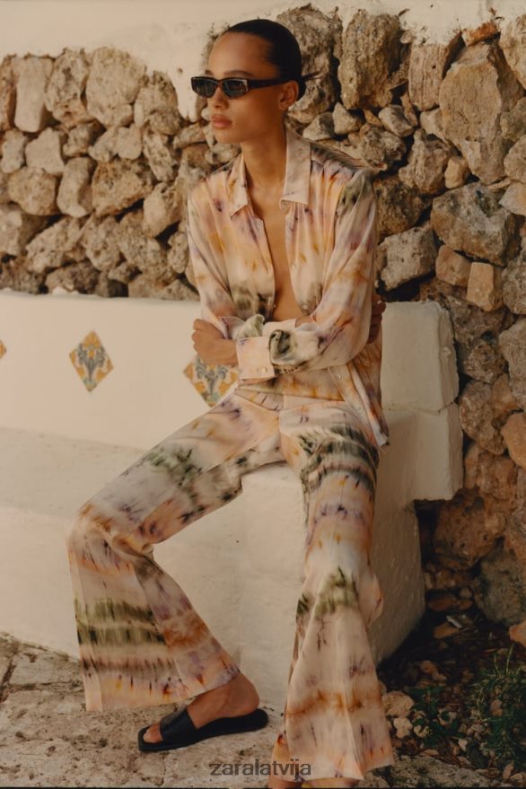 krekls ar kaklasaiti ar apdruku sievietes Zara daudzkrāsains 6ZTV40444 apģērbs