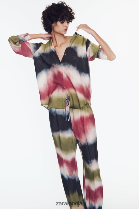 krekls ar kaklasaiti ar apdruku sievietes Zara daudzkrāsains 6ZTV40451 apģērbs