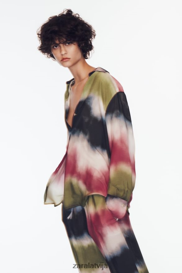 krekls ar kaklasaiti ar apdruku sievietes Zara daudzkrāsains 6ZTV40451 apģērbs