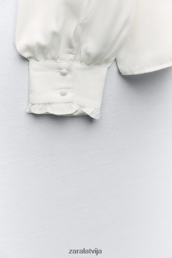 krekls ar kontrastējošu kaklasaiti sievietes Zara balts 6ZTV40316 apģērbs