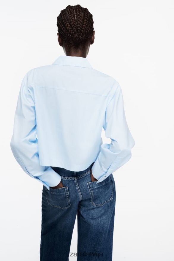 krekls ar radzēm ar poplīnu sievietes Zara debesu zils 6ZTV40424 apģērbs