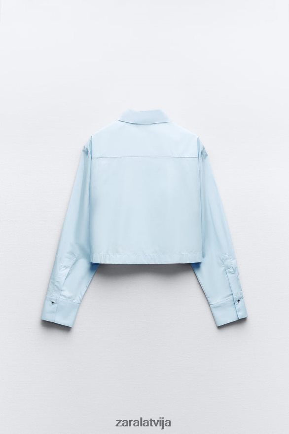 krekls ar radzēm ar poplīnu sievietes Zara debesu zils 6ZTV40424 apģērbs
