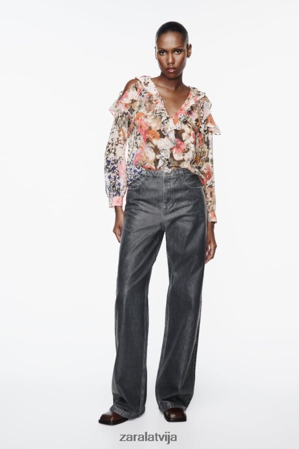 krekls ar ziedu apdruku sievietes Zara daudzkrāsains 6ZTV40404 apģērbs