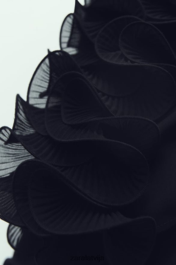 kroku volānu puscaurspīdīga blūze sievietes Zara melns 6ZTV40337 apģērbs